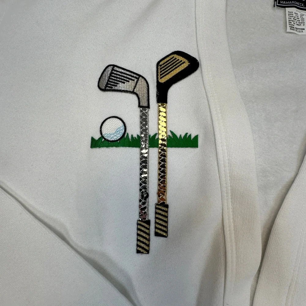 Vintage Fern Wagner‎ Golf Cardigan Mens XL White Embroidered Studded Made in USA